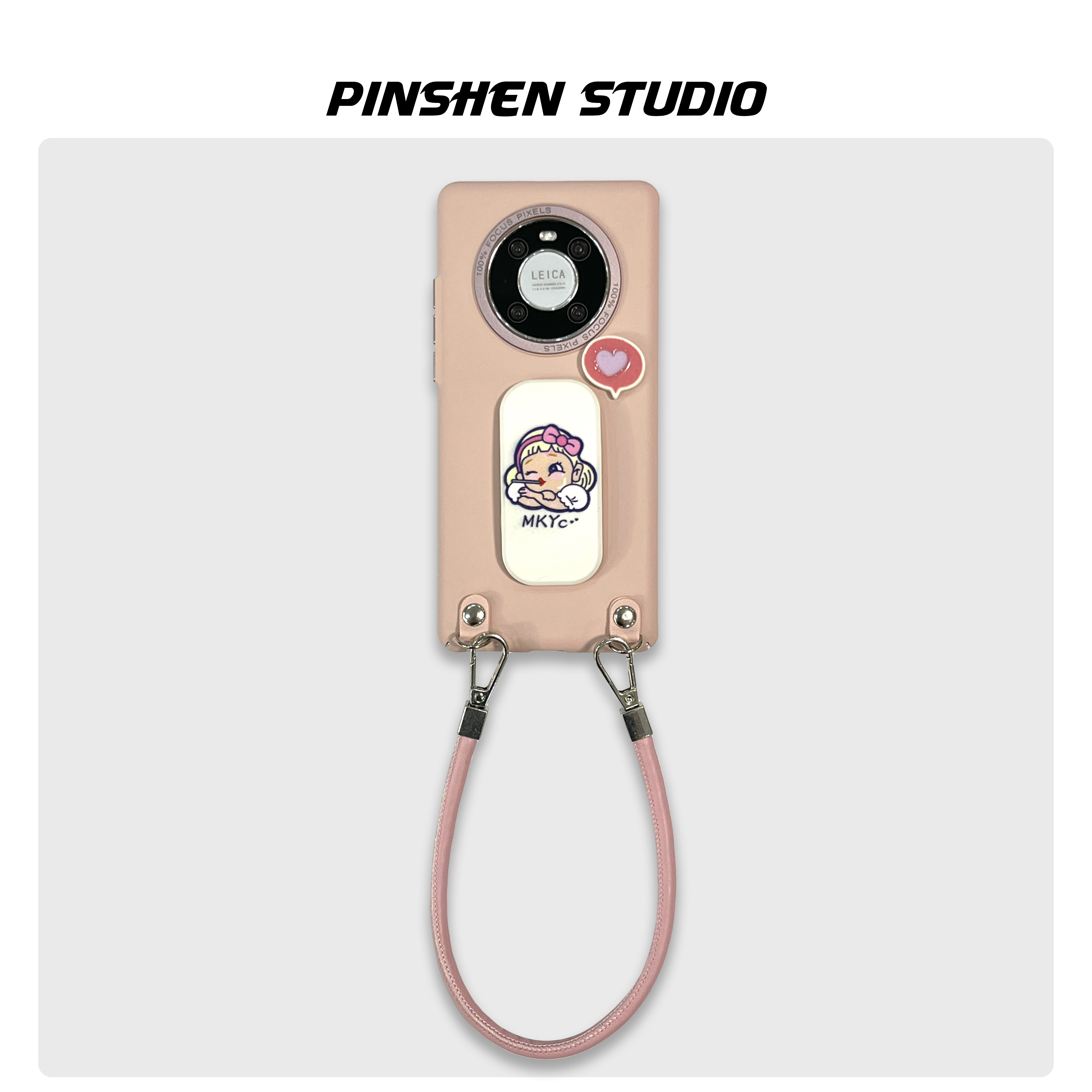 原创小众少女心公主粉棒棒糖女孩推拉支架手提斜挎皮绳适用华为mate60pro手机壳全包防摔高级感新款p60保护套