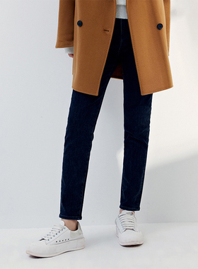 【柳哥专属】AM高腰直筒牛仔裤女九分裤深蓝色显瘦裤子6D8510230