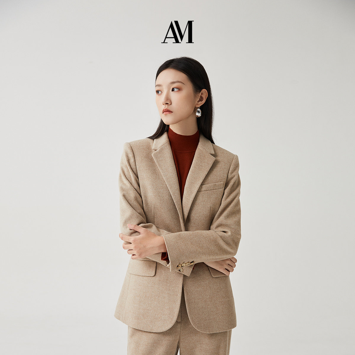 AM路卡西浅驼色西服上衣