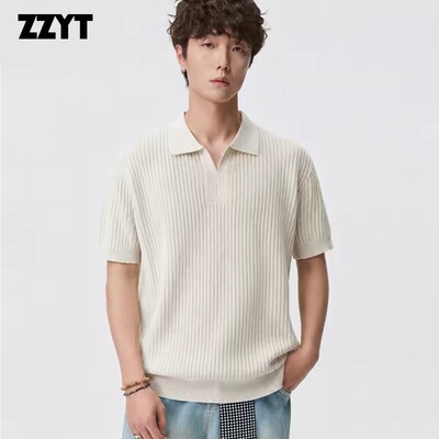 ZZYT轻奢亚麻polo衫短袖翻领夏季高端针织t恤免烫莱赛尔polo衫男