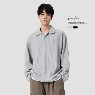 FAFC重磅3D提花条纹针织长袖T恤