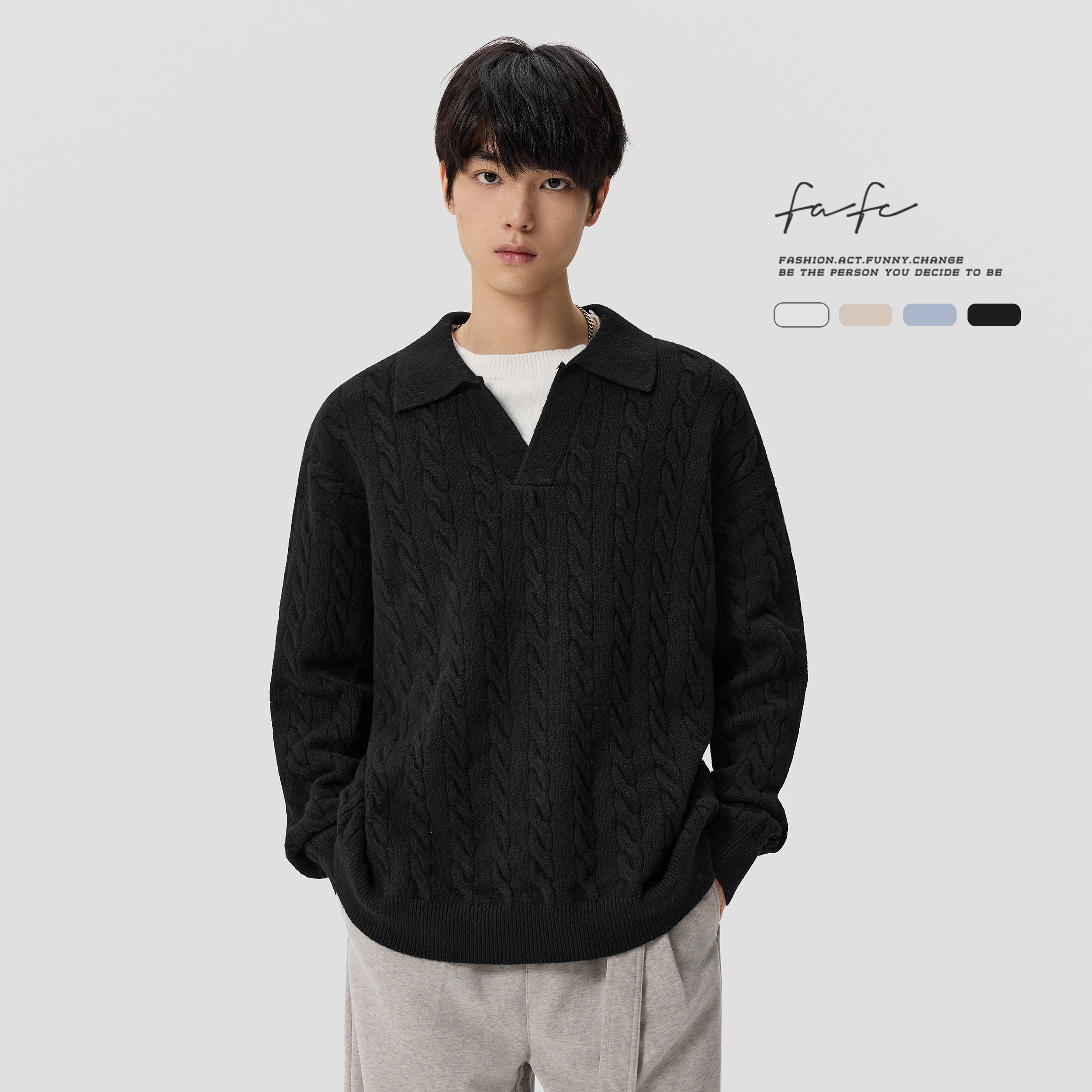 FAFC舒适提花假两件毛衣