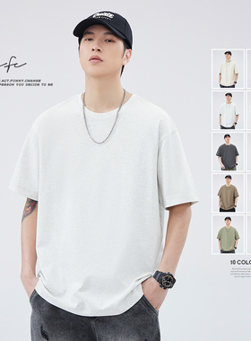 FAFC 300g三本针夏季重磅精梳纯棉短袖T恤男款宽松纯色白色打底衫