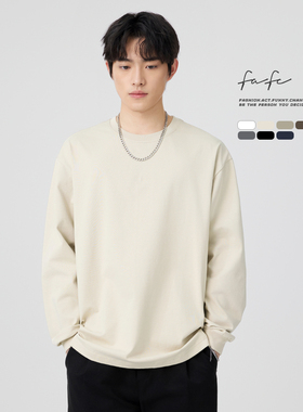 FAFC春季305g重磅纯棉内搭圆领长袖T恤男款纯色宽松打底衫卫衣潮