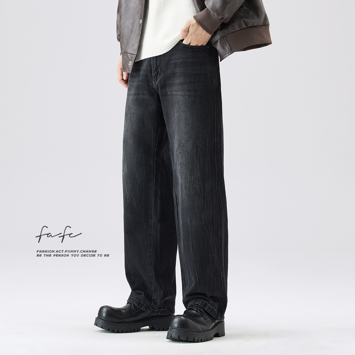 FAFC柔软舒适高街阔腿牛仔裤