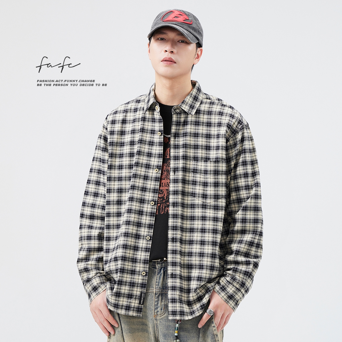 FAFC纯棉柔软舒适格子衬衫外套