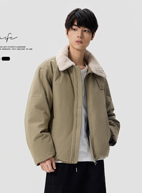 FAFC冬季90白鸭绒羽绒服男美式复古毛领拼接防寒保暖加厚休闲外套