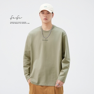 FAFC秋冬季新款重磅纯棉长袖T恤男宽松休闲圆领打底衫内搭卫衣潮