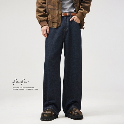 FAFC加绒直筒阔腿高街牛仔裤