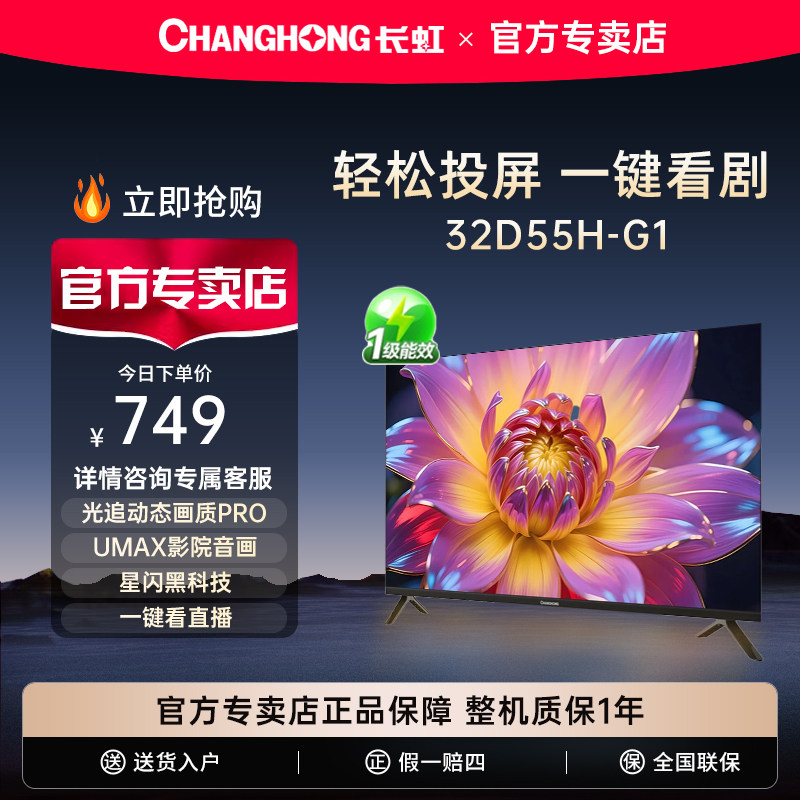 长虹32英寸D55H-G1 高清电视老人卧室家用政府补贴官方正品监控
