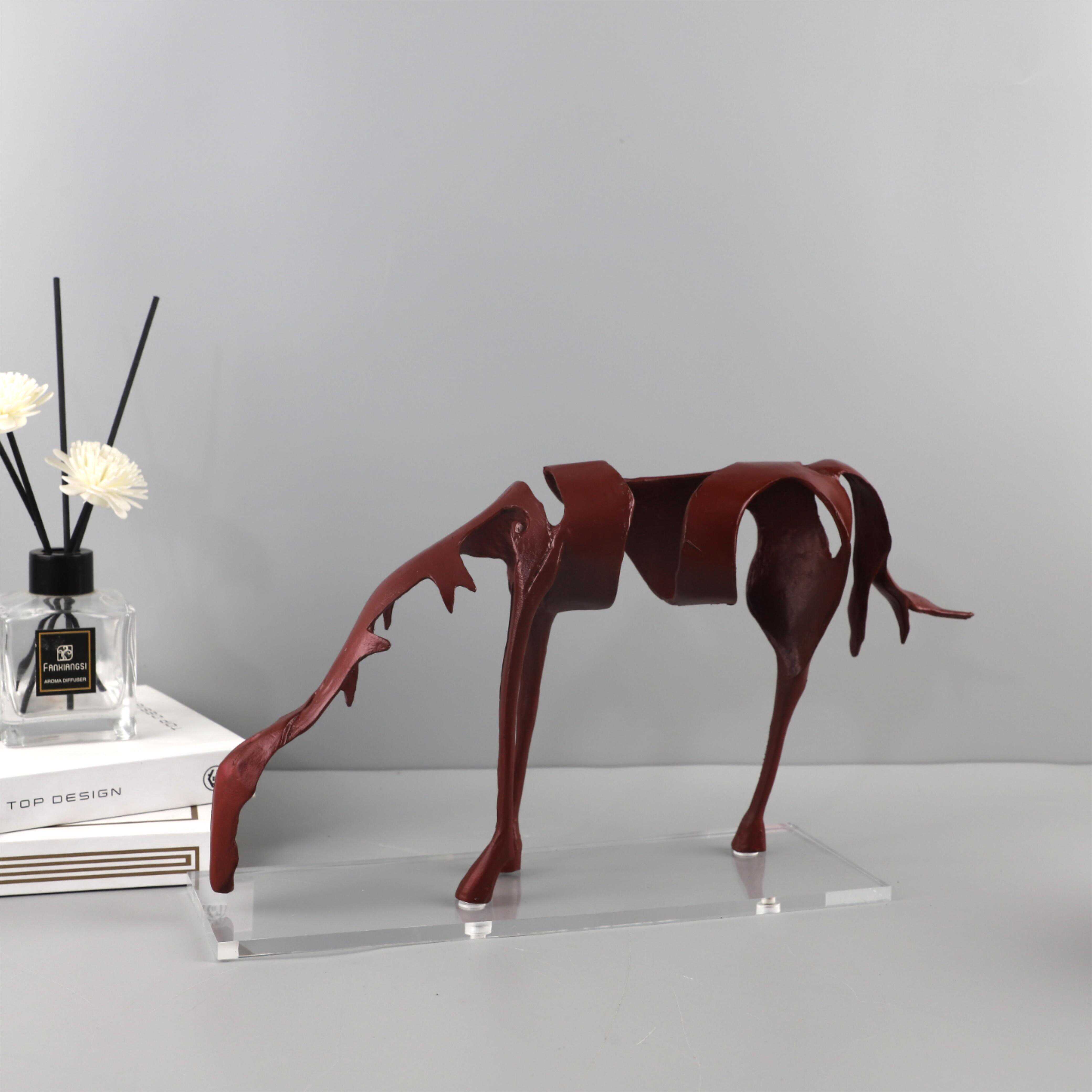 简约几何抽象金属马动物雕塑摆件