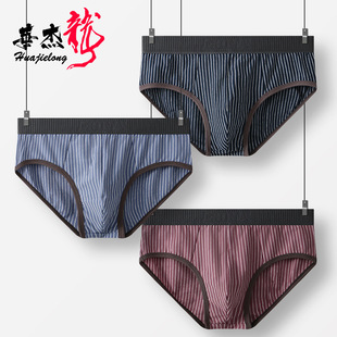 新款华杰龙2025条纹男士内裤修身男三角裤棉简约潮男生大码三角裤