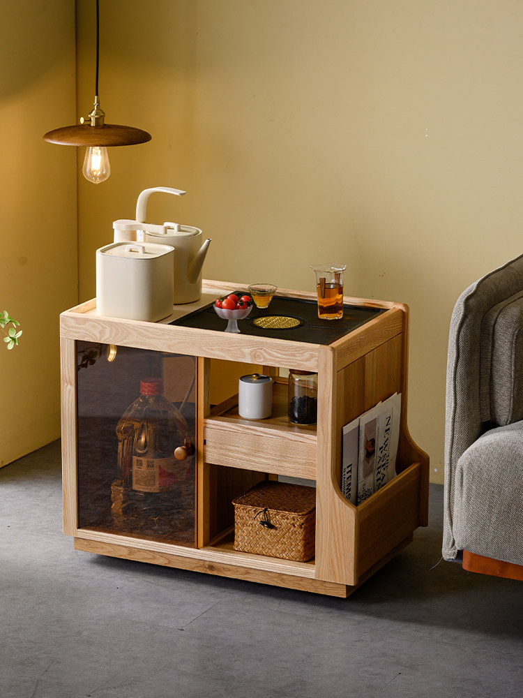吉木语新款白蜡木矮茶台烧水壶一体沙发边几移动茶几桌水桶柜茶吧