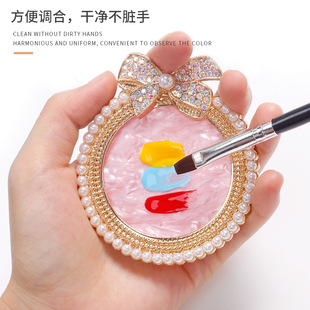 穿戴式美甲戒指取色盘大蝴蝶结珍珠镶钻美甲展示板工具调色盘