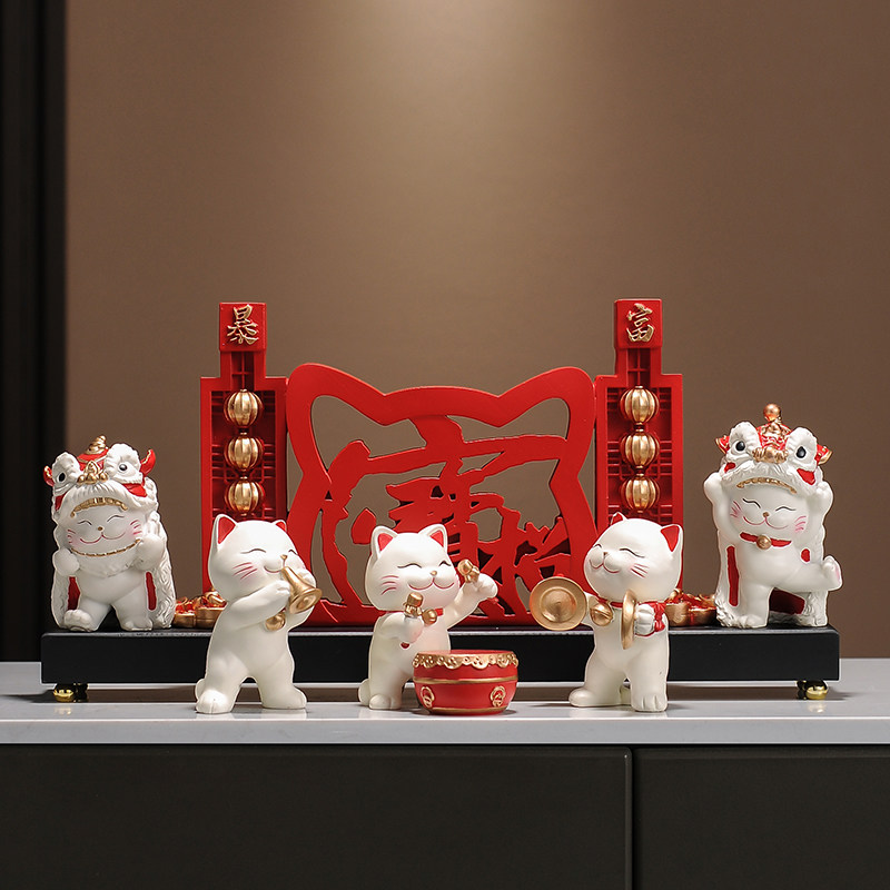醒狮招财猫摆件招财进宝办公室前台开 业礼物开 店礼品高档发财猫图片