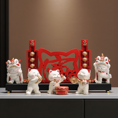 醒狮招财猫摆件招财进宝办公室前台开 业礼物开 店礼品高档发财猫