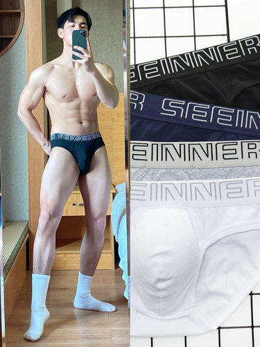 四月白羊的店 拍任意三条包邮 男士内裤纯棉纯色男士三角低腰