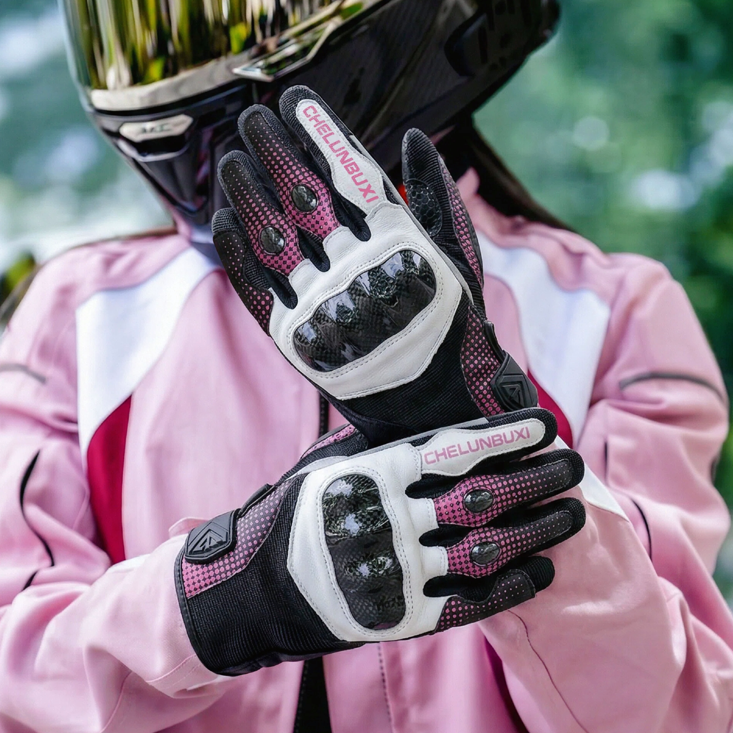 车轮不息骑行手套摩托车女款夏季骑士机车手套碳纤维防护四季通用