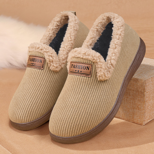 女冬季 保暖老北京布鞋 加绒新款 2025外穿包跟棉拖鞋 加厚棉鞋 豆豆鞋