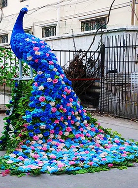 大型仿真花艺孔雀模型售楼部房地产摆件橱窗装饰公园美陈婚庆路引
