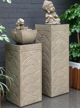 中式禅意落地仿古仿石柱客厅玄关家居展示柱摆件底座祥云柱装饰品