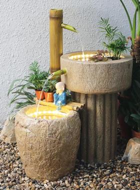 日式假山流水喷泉摆件石磨户外落地庭院阳台办公室景观花园装饰品