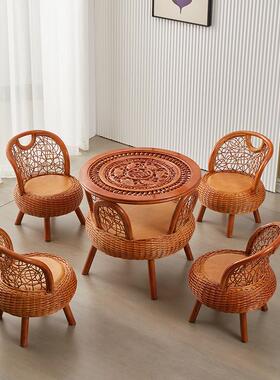 藤编小椅子家用单人换鞋藤椅田园矮凳客厅榻榻米阳台喝茶靠背藤椅