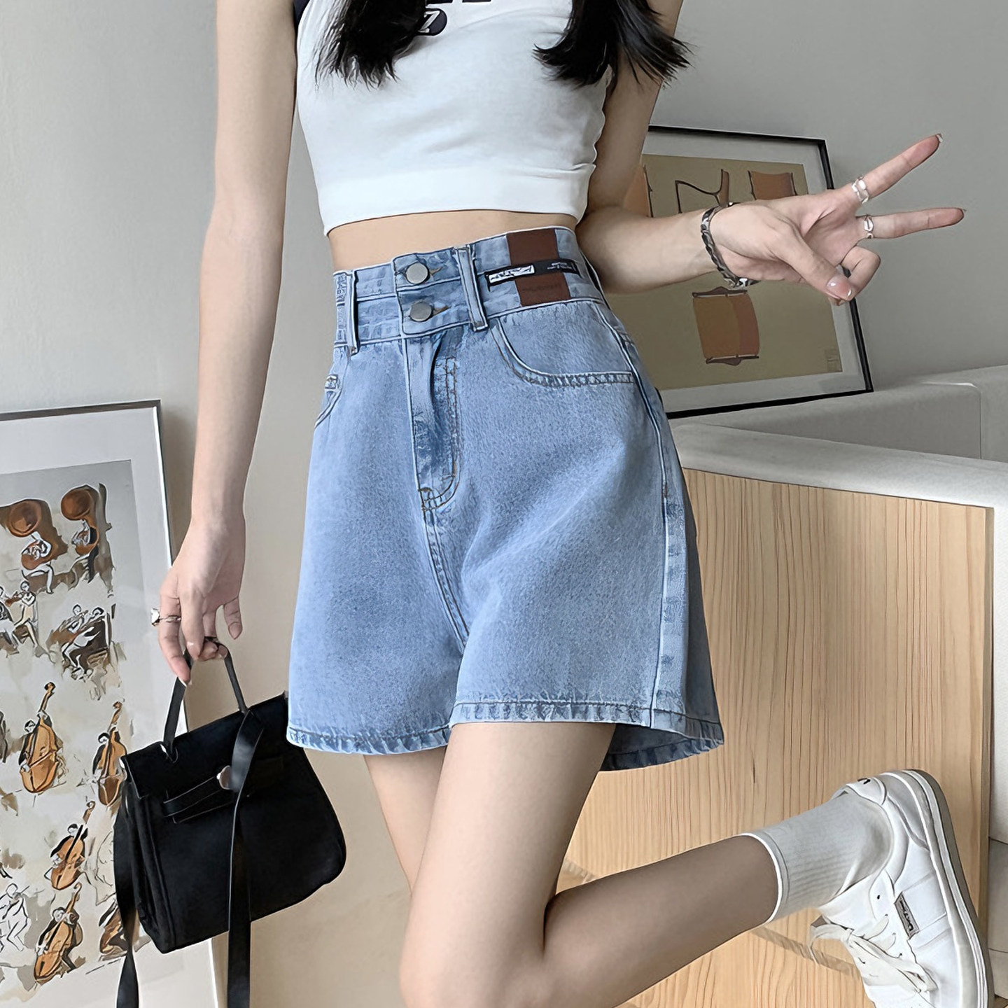 牛仔短裤女夏2026新款美式辣妹学院风a字宽松休闲热裤三分阔腿裤