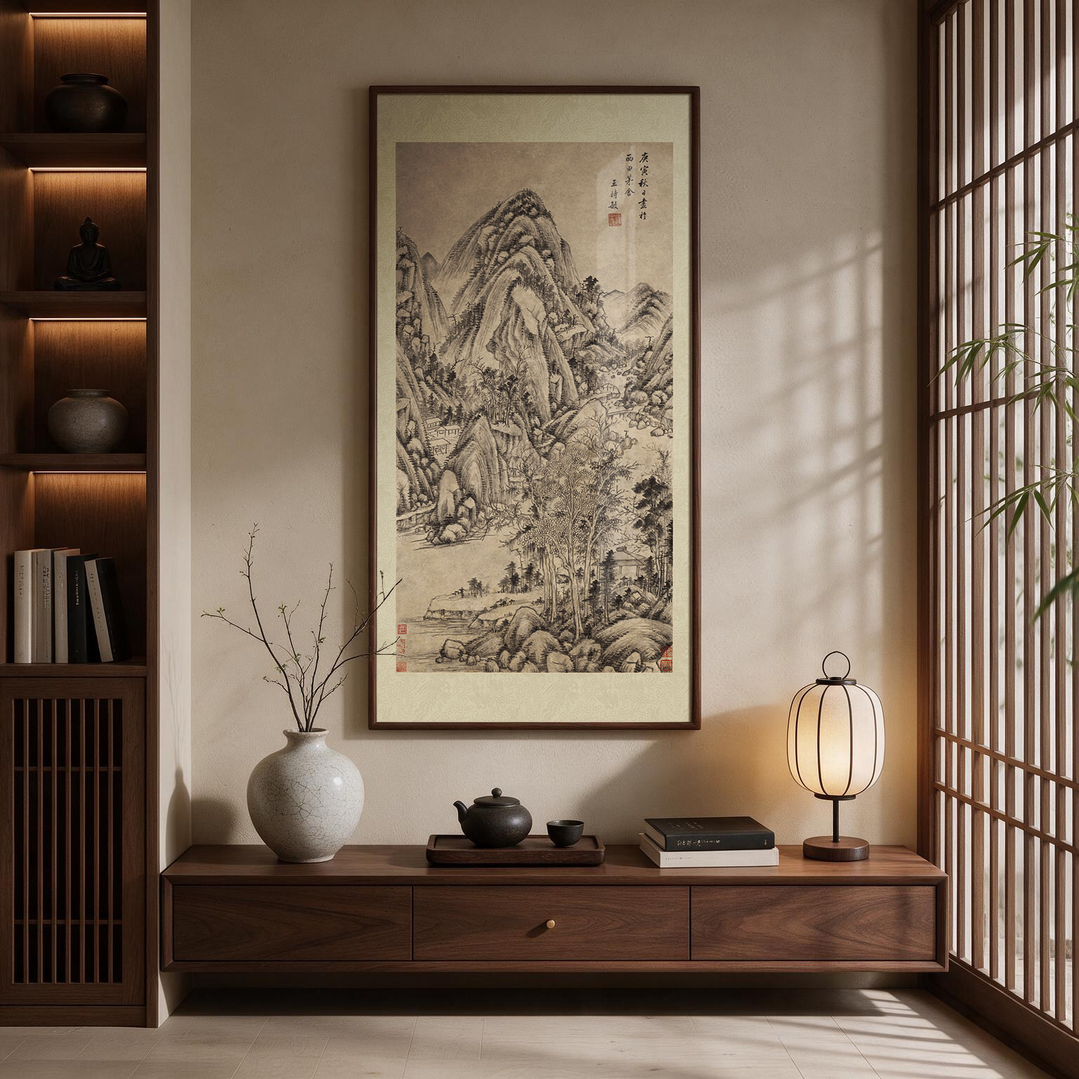 王时敏 丛林曲调图 宋代美学山水风景国画真迹微喷复刻玄关挂画
