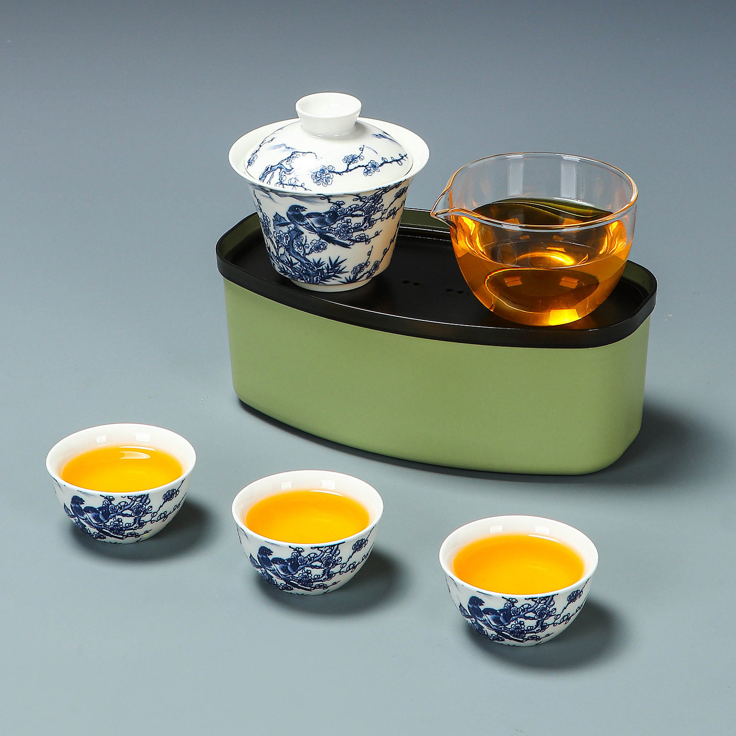 旅行工位茶具汝窑办公室喝茶小套装家用一壶一杯一人饮盖碗茶杯