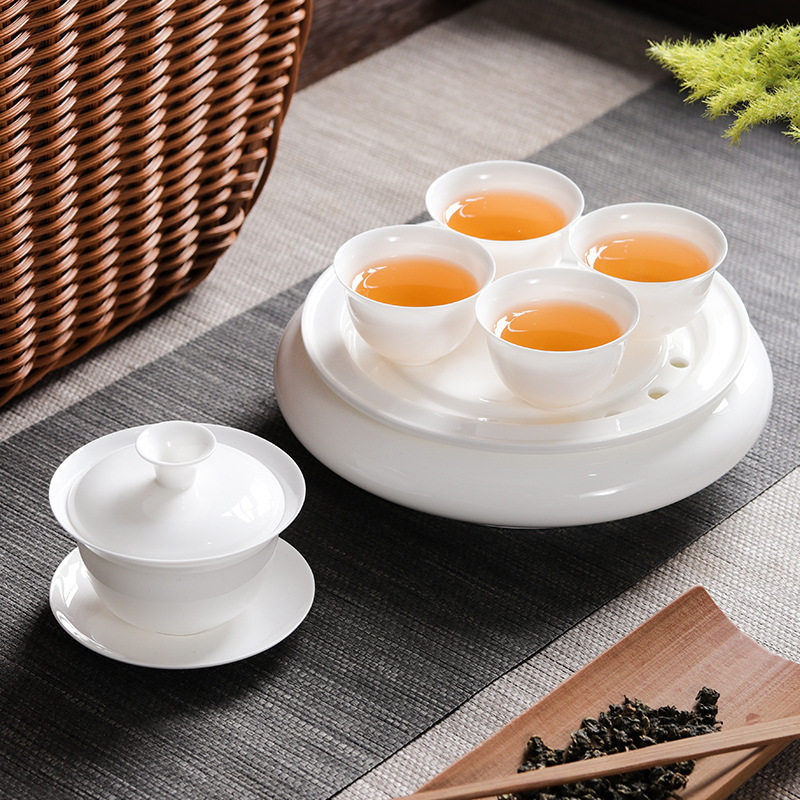 潮汕阿嬷的旅行茶具套装配竹编便携包超薄骨瓷功夫茶具盖碗茶杯