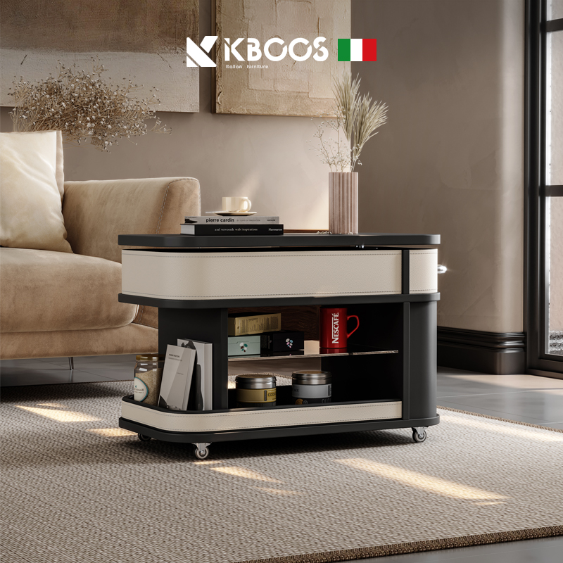 意式极简小推车沙发边几可移动升降镂空客厅家用设计师马鞍皮高端