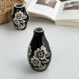 安木良品 外贸原单 日式田园复古格调花卉陶瓷摆件民宿家居花瓶