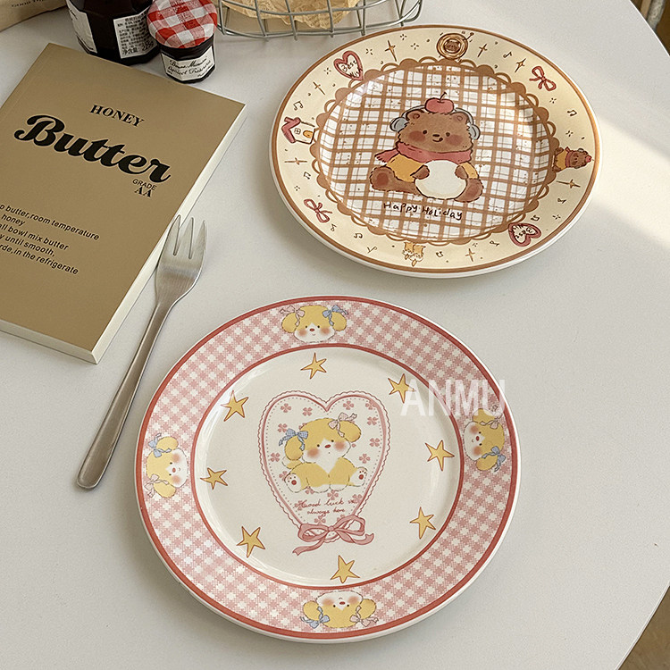 安木良品 大厂订单 韩国ins风可爱小熊小狗陶瓷甜品点心面包盘子