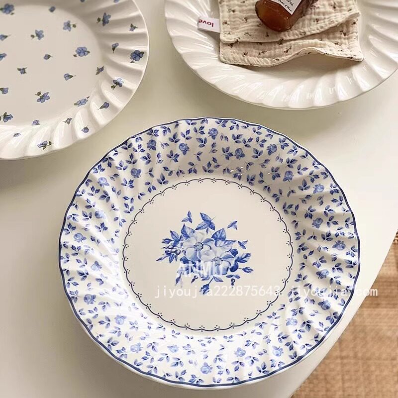 安木良品 ins法式美食博主款碎花复古百褶花边陶瓷家用餐厅西餐盘