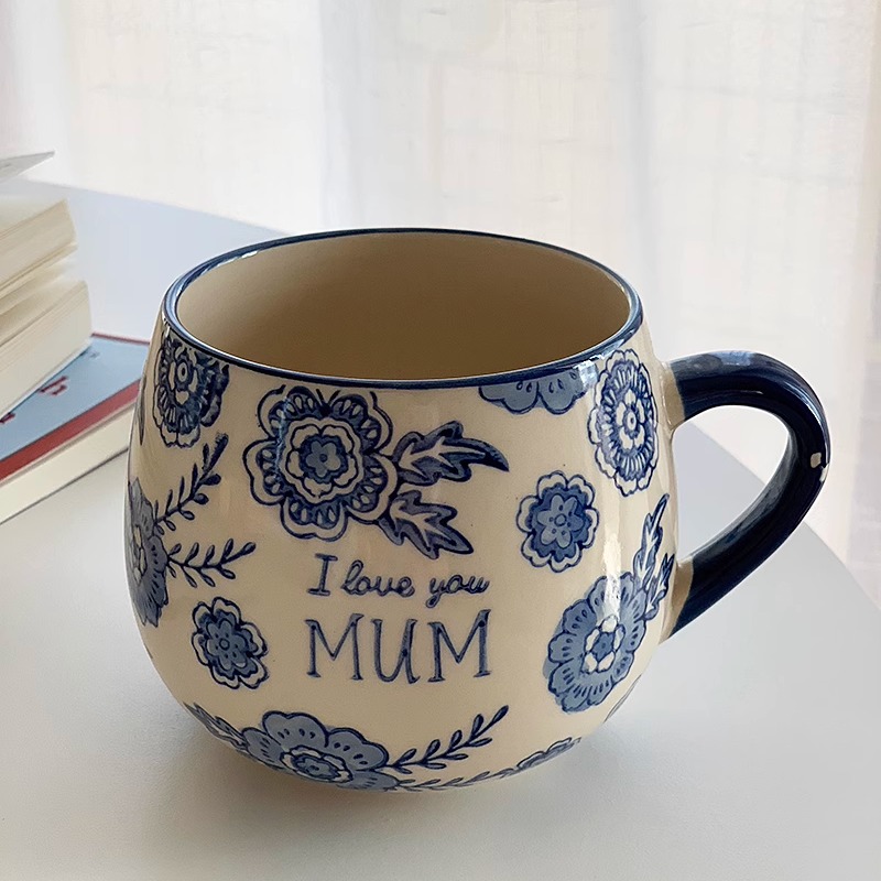 外贸尾单陶瓷田园复古咖啡杯子