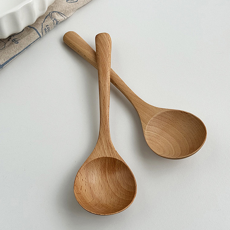 安木良品 日式ins简约原木拉面喝汤实木勺料理长柄干饭大圆头勺子