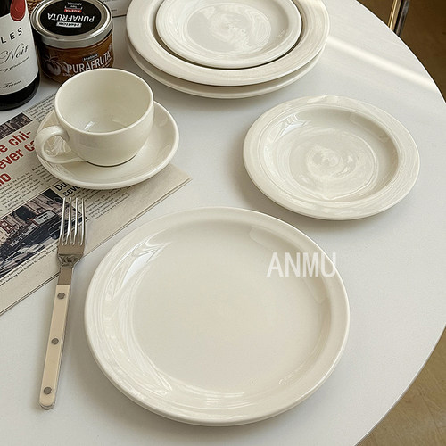安木良品 外贸原单 北欧极简ins风白色高温陶瓷餐厅家用碟菜盘子