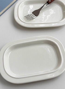 安木良品 出口订单 韩国ins风极简质感边白色陶瓷方盘子点心菜盘