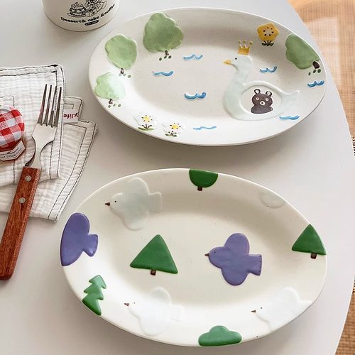 安木良品日本设计手绘浮雕盘子