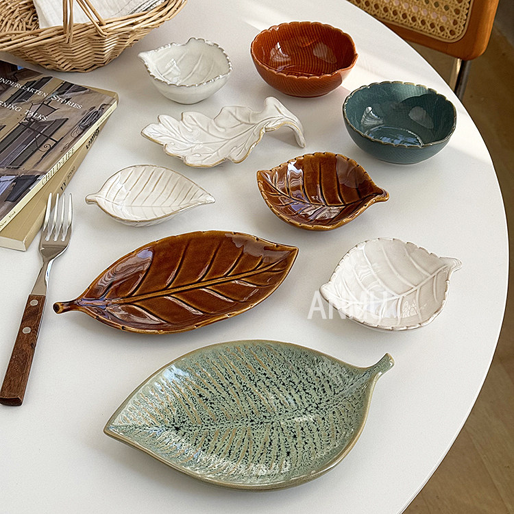 安木良品 外贸原单 日式复古精致叶子造型陶瓷点心小碗酱醋味碟,餐饮具,碟,淘宝优惠券,粉丝福利购,淘宝优惠卷