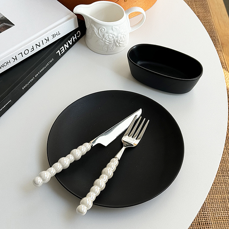 安木良品 外贸原单 日式ins侘寂风哑光黑色陶瓷西餐点心餐菜盘子