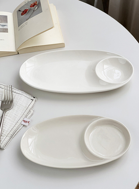 安木良品 出口订单 韩国ins简约白色系陶瓷带味碟早餐点心饺子盘