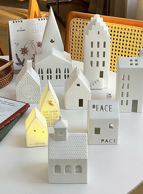 安木良品 外贸出口 北欧ins小房子创意陶瓷摆件发光香薰蜡烛罩座