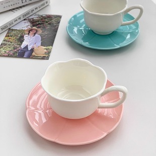 安木良品 外贸出口 日式田园清新花朵陶瓷茶杯子午后甜品咖啡杯碟