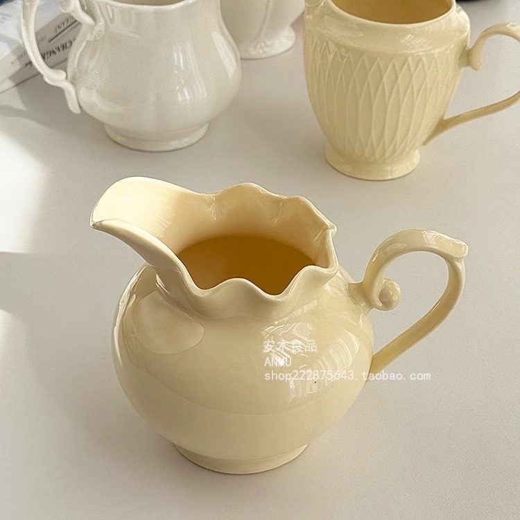 【更新】外贸原单法式复古精致重工浮雕陶瓷汁斗咖啡茶奶壶奶罐