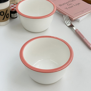 安木良品 韩国ins少女心粉边高温陶瓷反口大碗早餐酸奶麦片汤面碗
