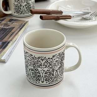 安木良品 外贸原单 法式复古ins重工刻花图腾高温陶瓷水杯马克杯