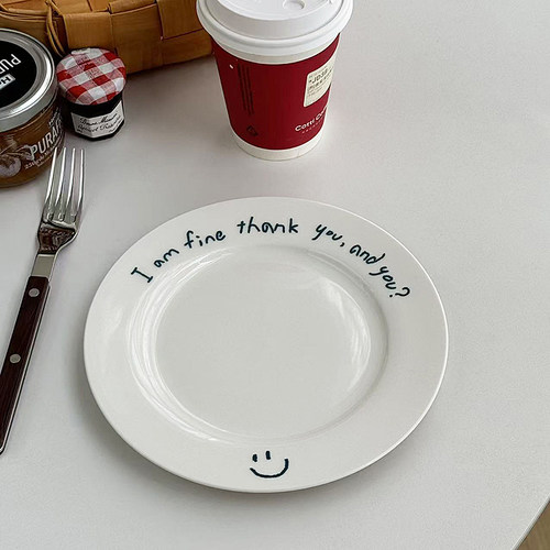 安木良品 韩国ins风字母涂鸦陶瓷西餐点心甜品早餐面包家用餐盘子