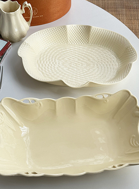 安木良品 出口订单 法式复古高级感重工浮雕陶瓷果盘深汤鱼大盘子